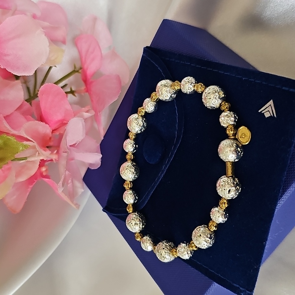 NEW Silpada "Blazing Stone"Lava Stone Bead Bracelet In Sterling Silver & Brass